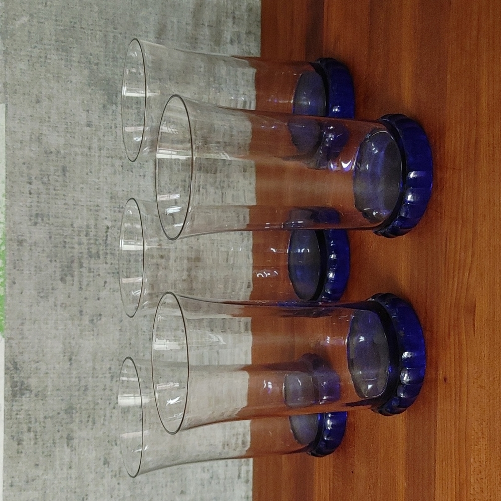 5 Vintage Hand Blown Cobalt Bottom Glasses Perhaps Heisey